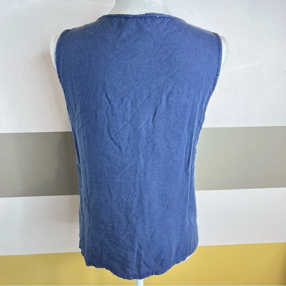 2/$25 Luna Moon Buckle Blue Chambray Denim Floral Boho Bohemian Western Tank Top - Picture 6 of 14